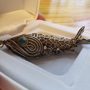 Vintage Articulating Fish Silver Charm Pendant